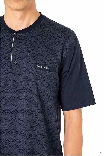 Pierre Cardin 6088 Men's Short Sleeve 3-Piece Jacquard Pajamas Set-Sax