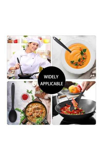 elfnur 2 Adet SERT Uçlu Isıya Dayanıklı Yanmaz Yapışmaz  28 Cm Silikon Yemek Kaşık Seti