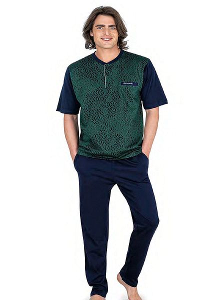 Pierre Cardin 6051 Ανδρικό κοντομάνικο ζακάρ σετ πιτζάμες 3 τεμαχίων-πράσινο