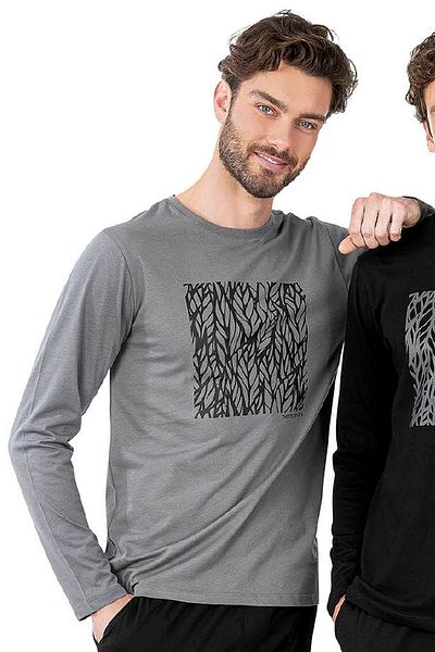 Pierre Cardin 6066 Ανδρικά Σετ Πυτζάμες με μακρυμάνικο λαιμόκοψη-Γκρι