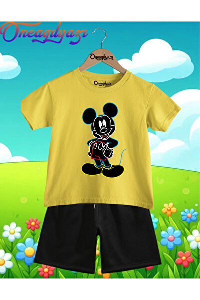oneagılyazı Комплект от детска тениска с голям размер и шорти с печат