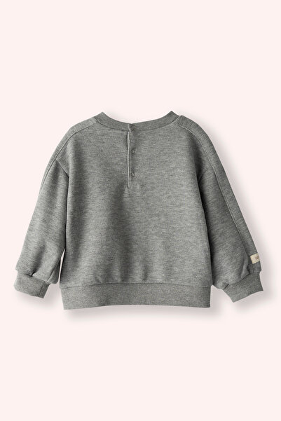 Panço Erkek Bebek Bisiklet Yaka Cep Detaylı Gri-Melanj Sweatshirt