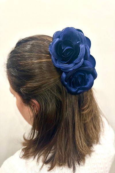 alsaccessories Cataramă pentru femei, culoare bleumarin, cu figură de trandafir, clemă de păr