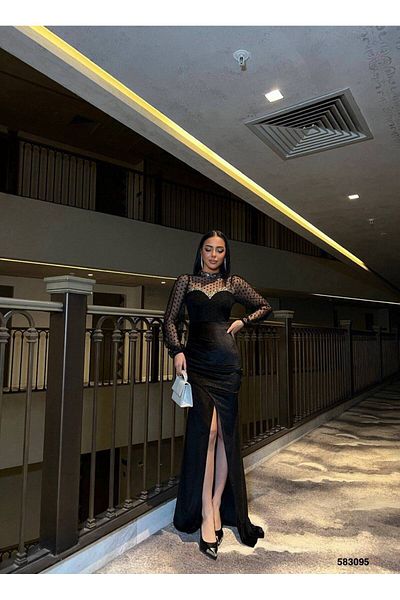 S&A Collectionn Women's Stand Collar Polka Dot Rhinestone Velvet Long Dress