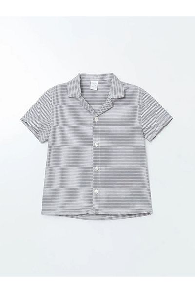 LC Waikiki Lcw Eco Gray Short Sleeve Striped Boy's Shirt