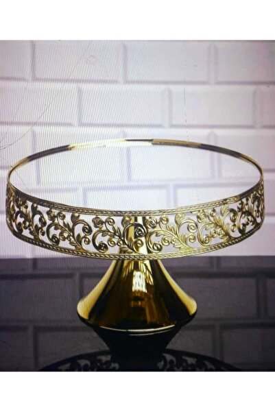 MEYLACO Standing Cake Presentation Plate Metal Gold Embroidered 30X17Cm