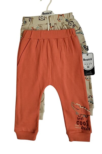 Miniworld Renkli Hayvan Baskılı 2'li Tek Alt Set Bebekler İçin %100 Pamuk