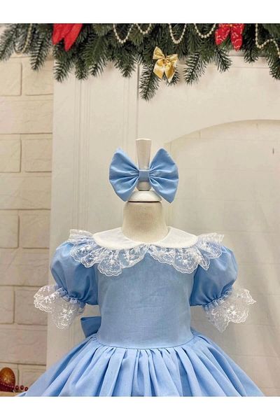 Nissa Baby Blue Girl's Dress with Collar