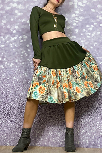 Quincey Patterned Licra Scuba Fabric Knee-Length Skirt