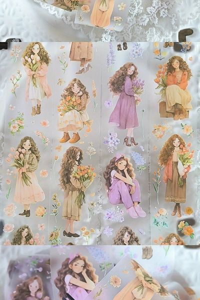 Mona Craftist Pink Floral Print Transparent Girl Pet Tape - 4X35 cm Scrapbook Bullet Journal Agenda Washi