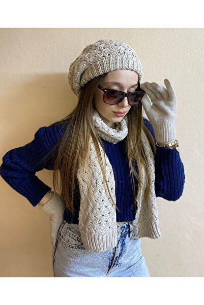 sema aksesuar Winter Patterned Hair Knit Knitwear Painter Set - 3-Piece Beret...