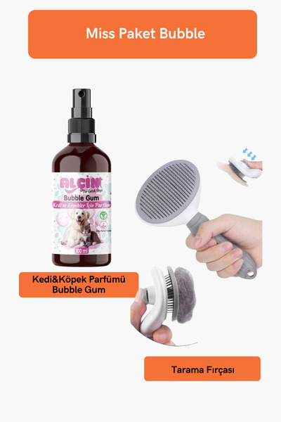 ALÇİN Kedi Ve Köpek Parfümü Bubble Gum Kokulu Parazit Etkili Tarama Fırçalı Set