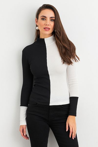 Cool & Sexy Γυναικεία ασπρόμαυρη έγχρωμη μπλούζα καμισόλ EY3033