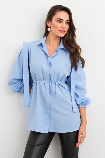 Cool & Modest Blaues Damenhemd mit Bindedetail – MASF185