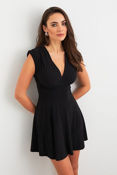 Cool & Sexy Schwarzes, gepolstertes, schulterfreies, zweireihiges Minikleid für Damen – ELT3678