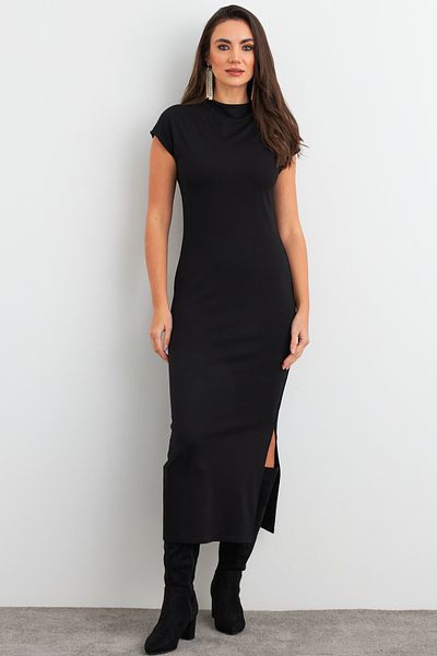 Cool & Sexy Rochie neagră de bază Midi pentru femei - Slit AYD408