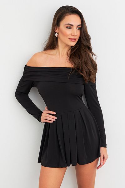 Cool & Sexy Μαύρο Γυναικείο Μίντι Φόρεμα Madonna Collar - MON1262