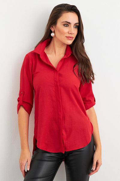 Cool & Sexy Women's Red Long Shirt - Hidden Button Detail Sf2001