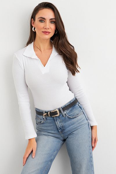 Cool & Sexy Dámská bílá košilka s polo výstřihem LON3006