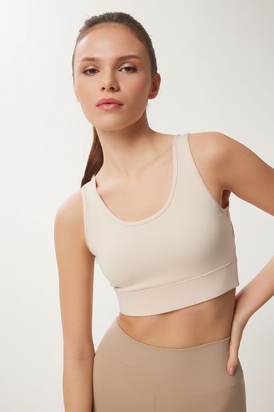 Happiness İstanbul Cremefarbener, unterstützender und formende Damen-Sport-BH – Rückendetails VX00003