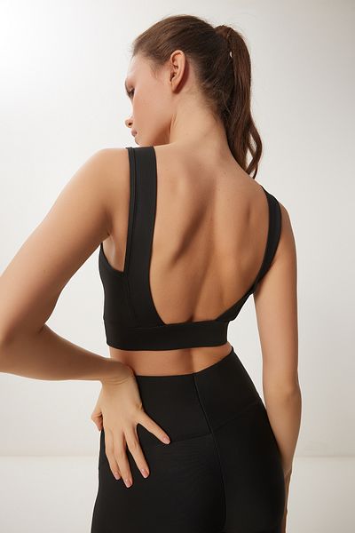Happiness İstanbul Black V-Neck Shaping Sports Bra - Support Knitted Vx00009