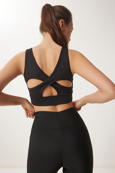 Happiness İstanbul Black Knitted Sports Bra - Support & Shaping, Back Detail Vx00003