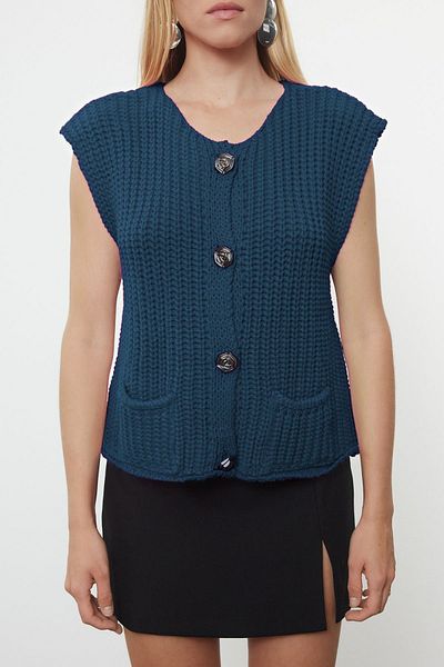 Trendyol Collection Indigová vesta s výstřihem - Twoaw25Ye00027