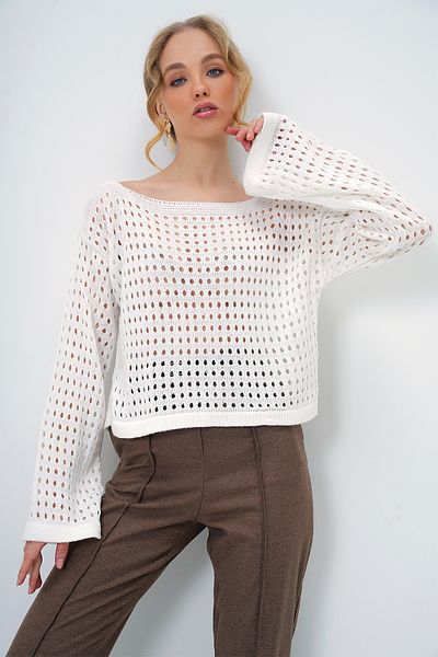 Trend Alaçatı Stili Women's Ecru Hole Openwork Knitwear Blouse Alc-X13349