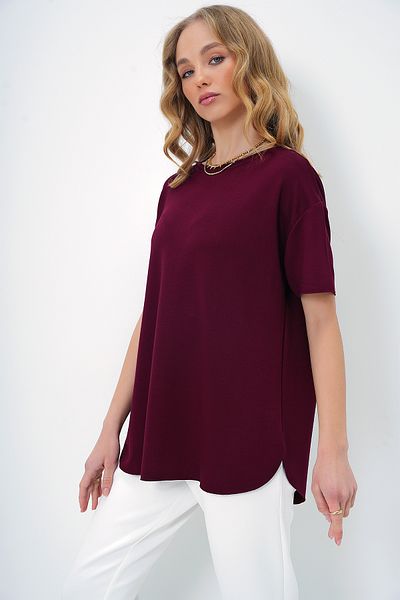 Trend Alaçatı Stili Women's Burgundy Crew Neck Oval Cut Modal T-Shirt Alc-X11506