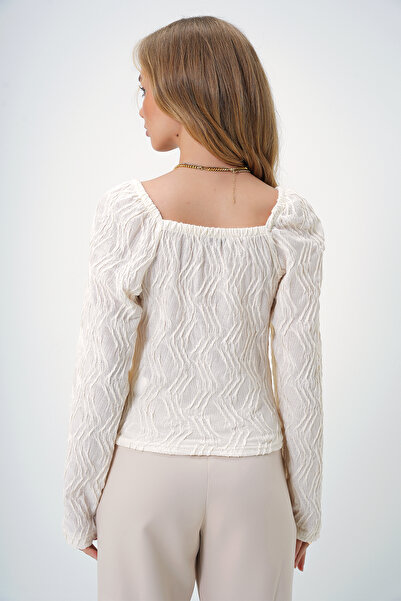 Trend Alaçatı Stili Γυναικεία μπλούζα με στάμπα πριγκίπισσας με τετράγωνο λαιμό βανίλια ALC-X13366