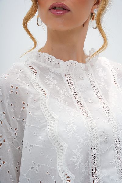 Trend Alaçatı Stili Women's White Collar Ruffle Embroidery Embroidered Scallop Shirt Alc-X13356