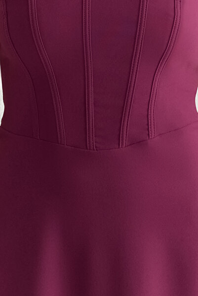 Trendyol Collection Švestkové A-Line bez ramínek dlouhé stylové večerní šaty a šaty pro návrat domů Tprss25Ae00021