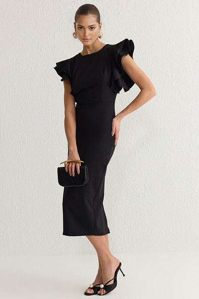 Trendyol Collection Black Fitted Flounce Detail Stylové šaty Tprss25El00095