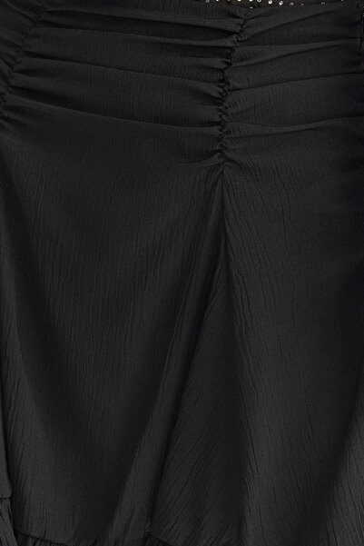 Trendyol Collection Black Ruffle Lined Tulle Knitted Mini Skirt Tprss25Et00001