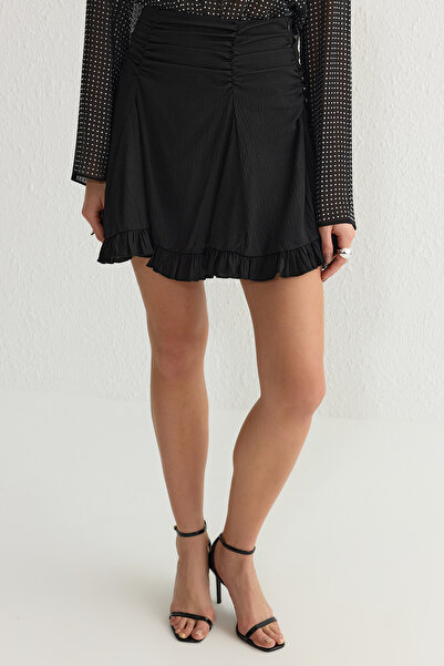 Trendyol Collection Black Ruffle Lined Tulle Knitted Mini Skirt Tprss25Et00001