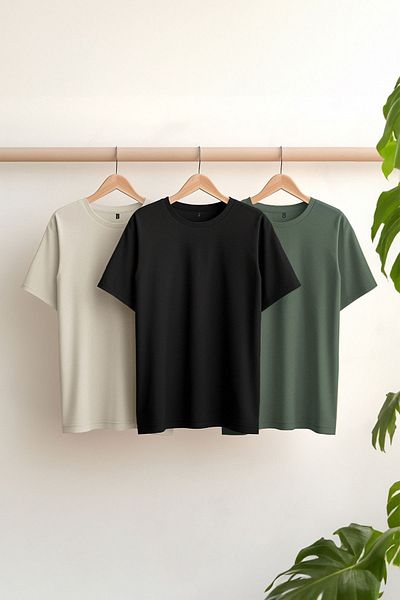 Trendyol Collection Fekete-kő-sötétzöld túlméretezett/széles szabású 3 csomagos 100% pamut póló TMNSS24TS00026