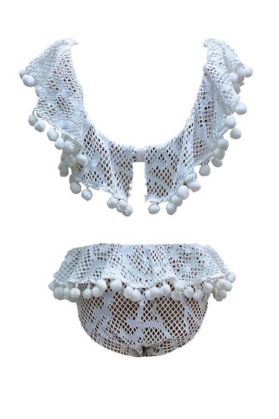 LOOK ME Σετ μπικίνι για κορίτσια 50uv - Λεπτομέρεια με βελονάκι δαντέλα και πομπόν, βολάν