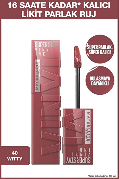 Maybelline New York Super Stay Vinyl - Ruj lucios, lichid de lungă durată 40 Witty