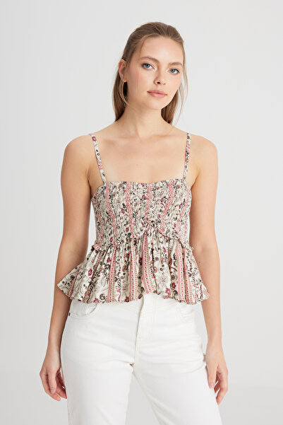 WRANGLER Regular Fit Normal Kesim Mürdüm Rengi Çiçek Desenli Askılı Bluz