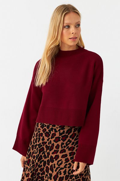 Cool & Modest Pulover scurt de damă roșu Claret - MYİL559