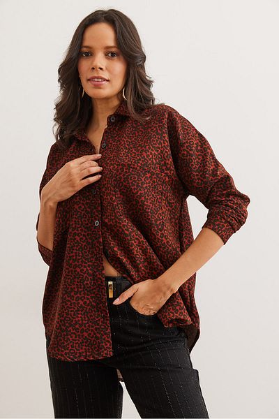 Olalook Women's Tile Leopard Comfortable Fit Pattern Velvet Shirt Gml- 19001261