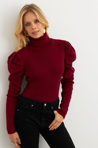 Cool & Modest Women's Burgundy Princess Sleeve Turtleneck Knitwear Blouse Msf2555