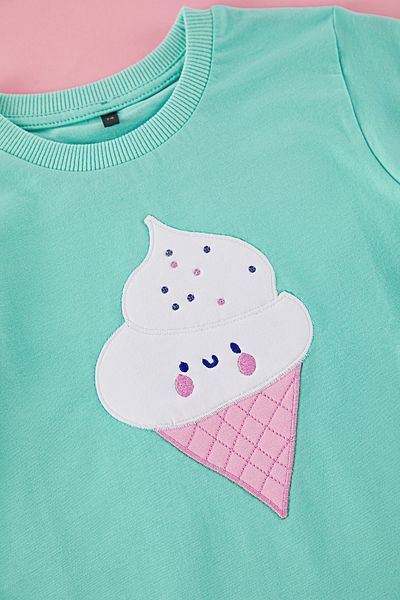 TRENDYOLKIDS Πλεκτό T-Shirt - Mint Print, TKDSS25TS00070