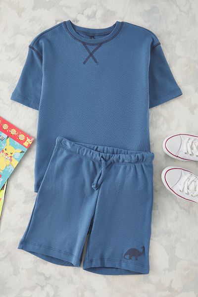 TRENDYOLKIDS Indigo Boy 100% Cotton Basic Short Sleeve Knitted T-Shirt Shorts Bottom-Top Suit Tkdss25Au00029