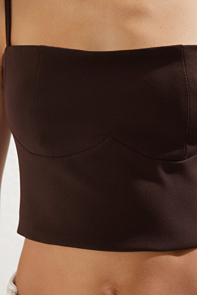 Trendyol Collection Σκούρο καφέ Στράπλες Crop Woven Bustier TPRSS25BS00012