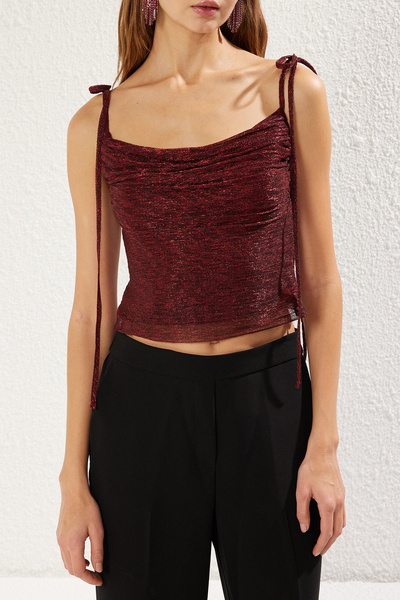 Trendyol Collection Claret Red Draped Glitter Shiny Knitted Bustier Tprss25Bs00003