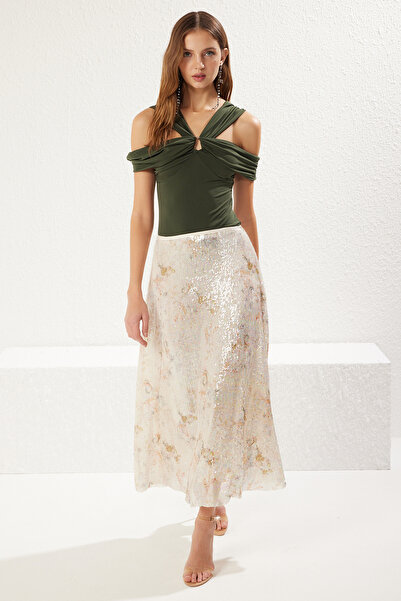 Trendyol Collection Khaki Carmen límec Příslušenství Pletené body Tprss25Bd00004