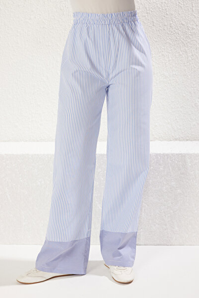 Trendyol Modest Blue Oversize Striped Pocket Detailed Woven Bottom-Top Suit Tctss25Us00018