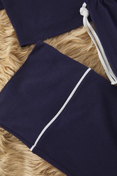 Trendyol Collection Navy Blue Cotton Leisure εμπριμέ πλεκτό σετ πιτζάμες με λεπτομέρεια σωληνώσεων THMSS21PT0953