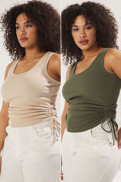 Trendyol Curve Plus Size Khaki-Beige Athlete 2er-Pack – seitlicher Kordelzug TBBSS25CV00002